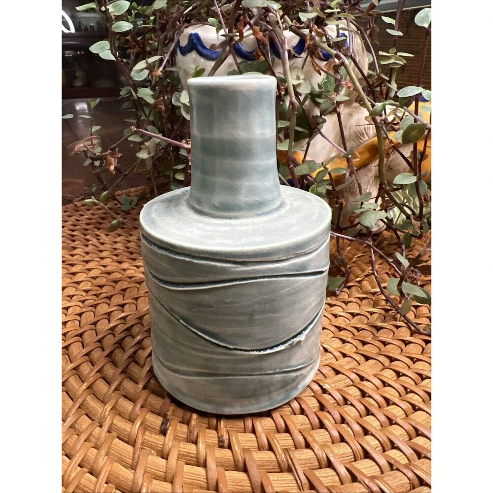Studio Pottery Handmade Vase, Green , Boho, Hippie, Single Flower